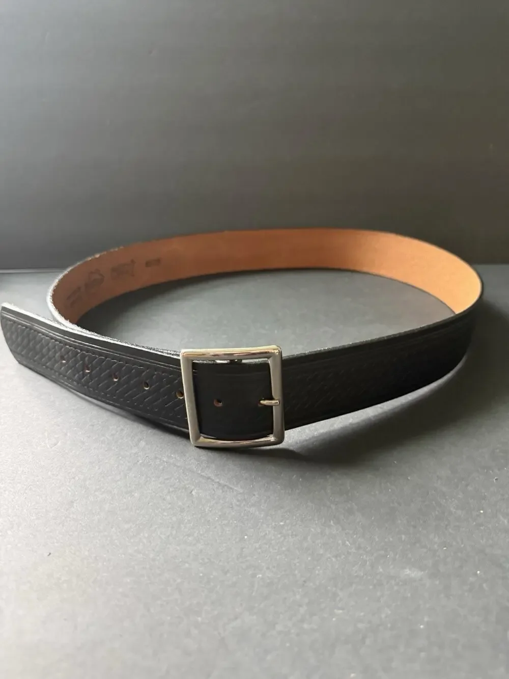 Mens Black Top Grain Cowhide Work Belt Made in USA Size 37-42 Casual Embossed